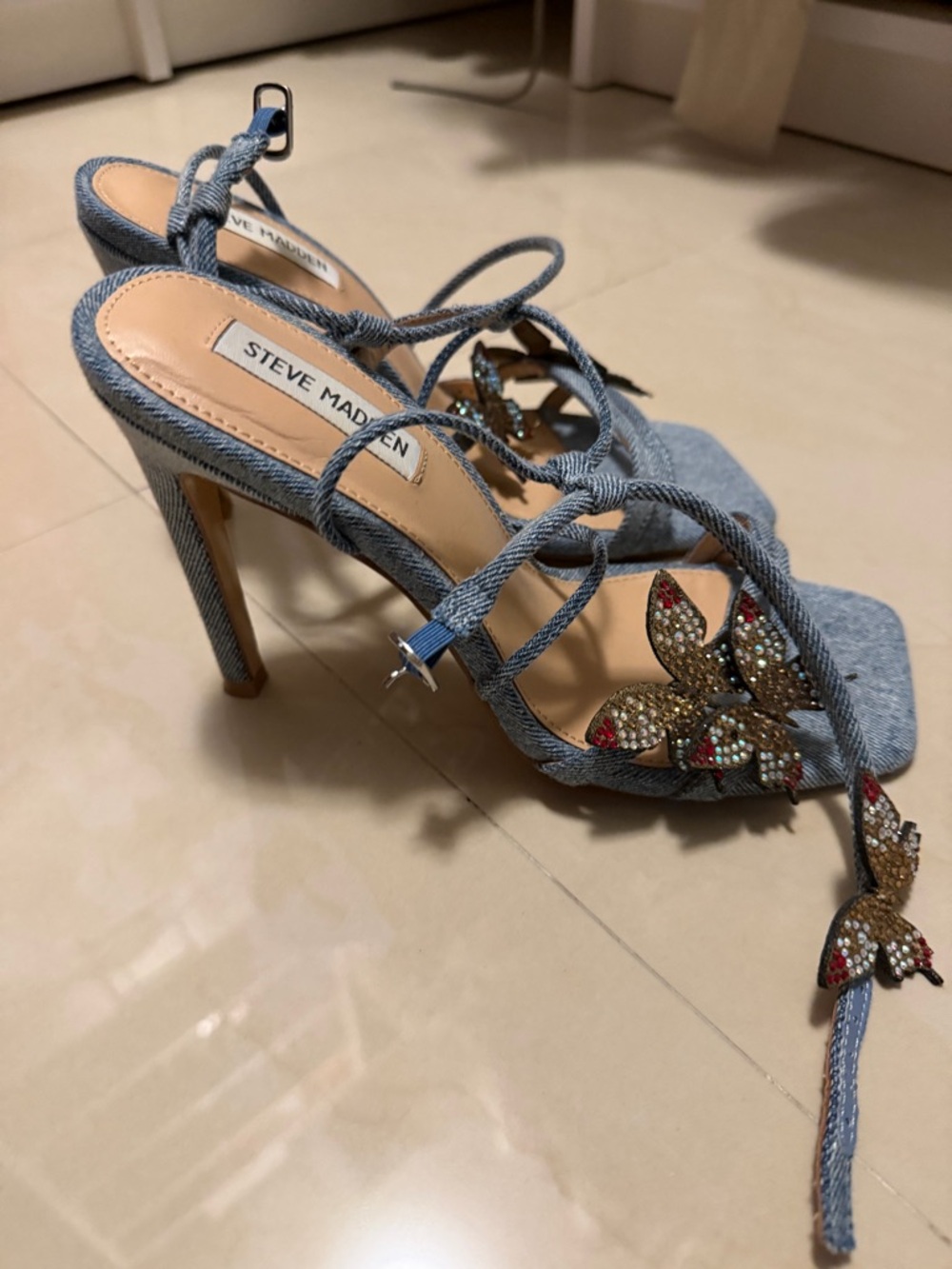 Steve Madden Denim Heels with Butterfly Accents - Picture 2 of 4